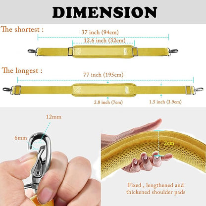 ZINZ 77 Inch Shoulder Strap Univesal Bag Strap with Fixed Pad Ultra Thick Plus Long & Breathable Cushion, Replacement Strap for Bags,Yellow