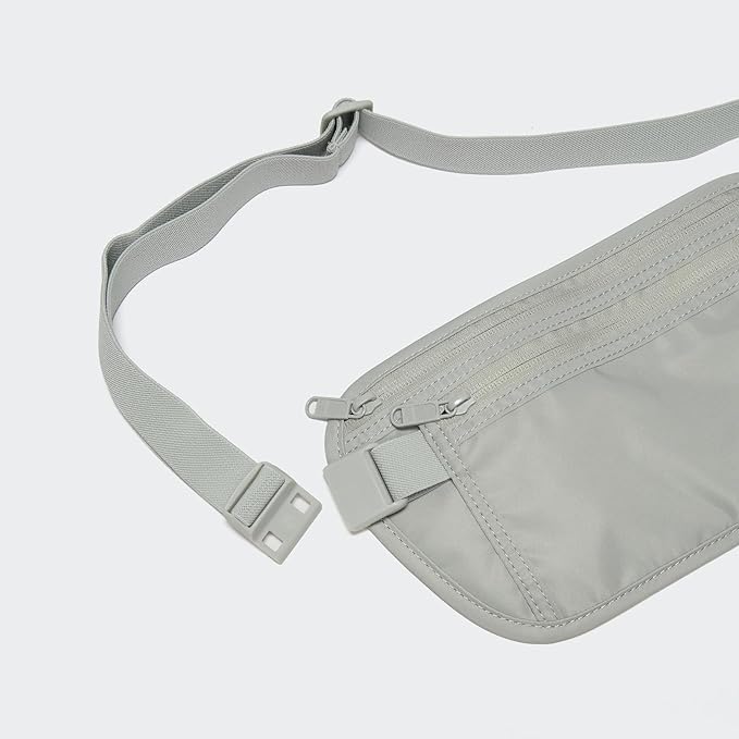 Pander RFID Blocking Travel Money Belt – Hidden Waist Pouch for Passport, Cash, Cards, Slim Belt Bag for Men and Women, Light Grey