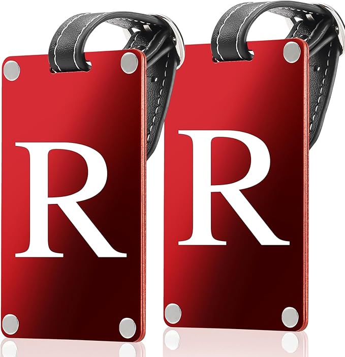 Premium 3-Layer Aluminum Luggage Tags by Fortuna - Easy to Claim, Laser-Engraved, Plastic-Free, and Eco-Friendly Luggage Tag Holders, 2-Pack, Red (R)
