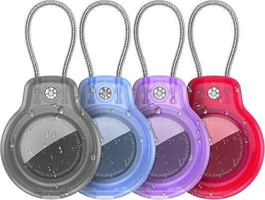 for AirTag Holder Waterproof Case with Keychain, Hidden Air Tags-4 Pack for Apple Air Tag Holder with Wire Cable Lock Key Ring Chain Air Tagholder Accessories for GPS Item Tracker Kids,Keys,Luggage