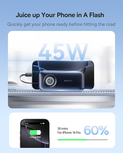 Baseus 4G LTE Mobile Hotspot & 20000mAh 67W Power Bank 2-in-1, Portable WiFi for Travel in 150+ Countries, Enercore Power Bank, 10000mAh Fast Charging Portable Charger Built-in 45W Retractable Cable