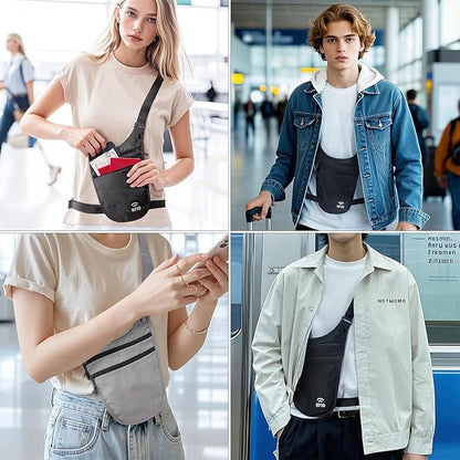 Crossbody Money Belt for Travel Women & Men Hidden, Travel Wallet Pouch - Slim Passport Holde, RFID Blocking Neck Wallet Under Clothes to Protect Cash, Credit Cards and Documents (GRAY)