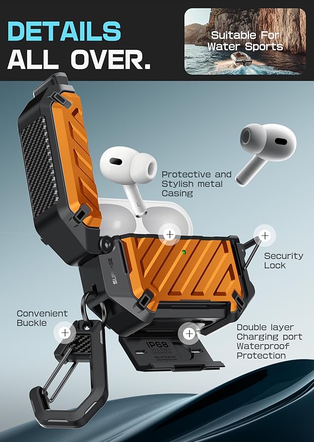 SUPCASE for AirPods Pro 3 Case with Lock & Carabiner, [IP68 Waterproof] [Military-Grade Protection] [Supports Wireless Charging] Anti-Scratch Hard Shell Cover for AirPods Pro 3rd Gen, Coral