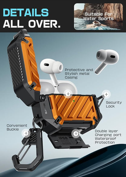 SUPCASE for AirPods Pro 3 Case with Lock & Carabiner, [IP68 Waterproof] [Military-Grade Protection] [Supports Wireless Charging] Anti-Scratch Hard Shell Cover for AirPods Pro 3rd Gen, Coral