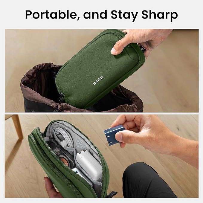 tomtoc Electronic Organizer Travel Case, Water Resistant Dual Compartment Tech Pouch Cable Organization Storage Bag for Charger, Cord, Phone, Hard Drive, Power Bank, Accessories Travel Essentials