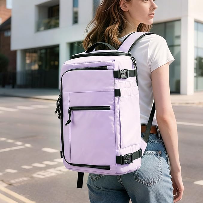 Carry On Travel Backpack Flight Approved Laptop Backpack Business Work Backpack for Women Men Large Capacity Casual Daypack with Wet/Dry Separation Pockets, Purple
