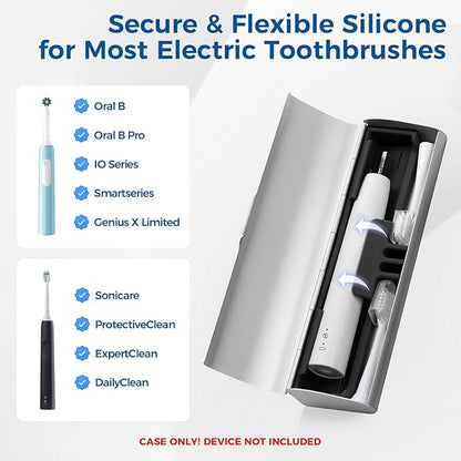 Aluminum Electric Toothbrush Travel Case, 2 in 1 Travel Toothbrush Holder for Oral B/Oral-B Pro 1000 1500 5000 7000 and Most Electric Toothbrush for Traveling, Removable Silicone Liner-Silver