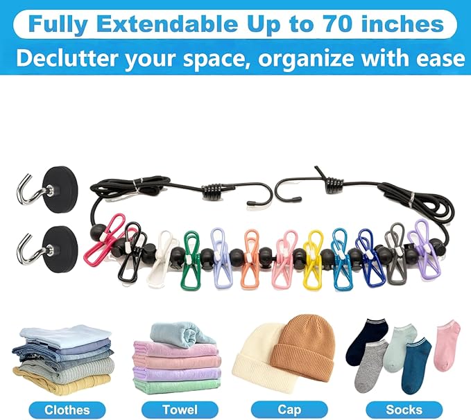 (Hook Magnet Upgrade) Magnetic Clothesline for Cruise Ship Cabin Approved, Rubber Coated Non-Scratch Strong Magnets, Ship Approved Clothesline for Cruise Ship Essentials 2025