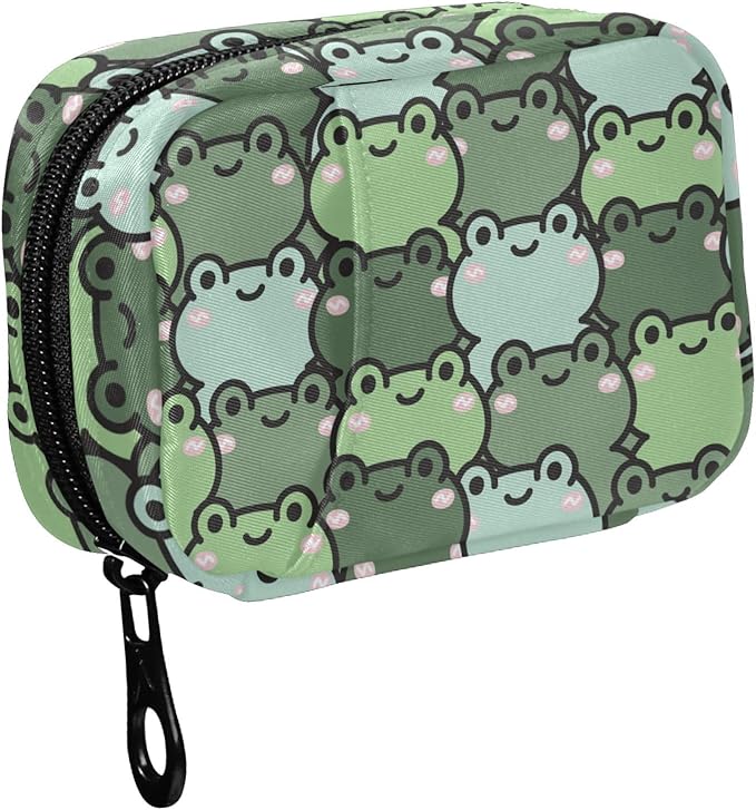 Fustylead Cute Cartoon Happy Frog Pill Organizer Case with Zipper 2 Times A Day for Vitamin and Supplement, 7 Day Travel Organizer Medicine Case