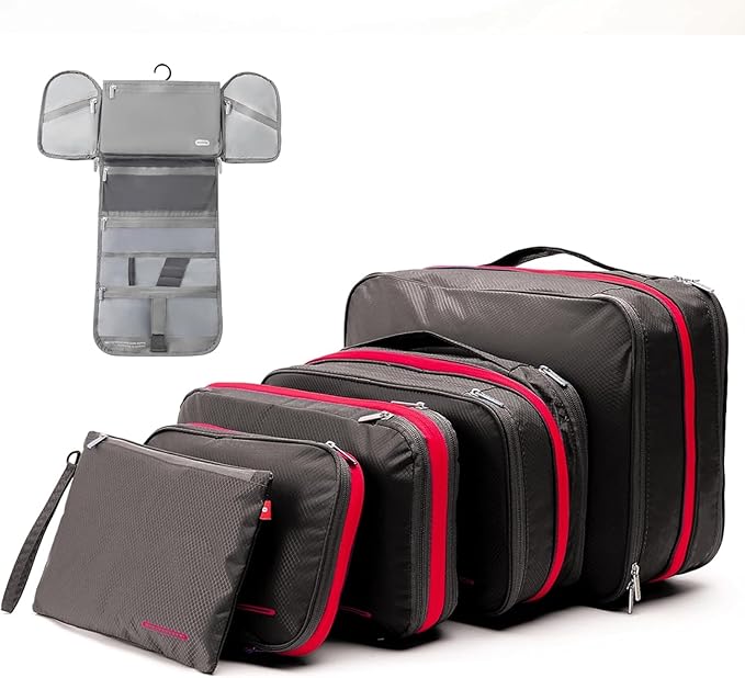 Bee Nesting BeeNesting Waterproof Compression Packing Cubes 5/6/8 sets, Large Travel Packing organizers for Carry on Luggage, 2 Sides Expandable Storage Bags