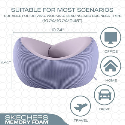 Skechers Women's Memory Foam Neck Pillow, Comfortable & Breathable Travel Pillow,Neck Pillow Airplane for Travel, Car Rides, Home, and Office Use, Ergonomic Design for Men and Women,Purple
