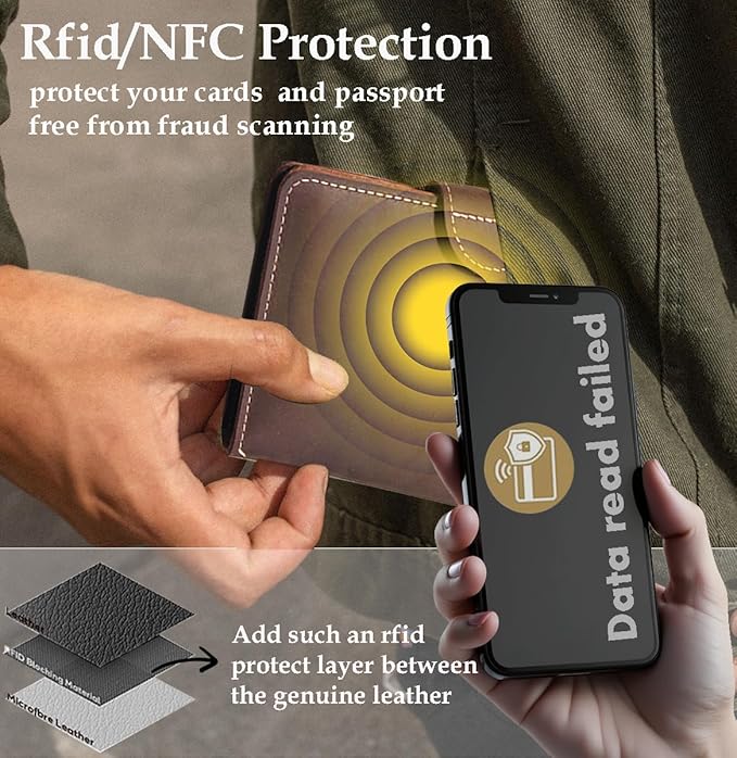 RFID Passport Holder for Travel with Airtag Slot(Hidden) - Genuine Leather Passport Wallet for 2 Passports, Large Capacity Passport Cover for Men & Women, Family & Couples, Christmas Gift