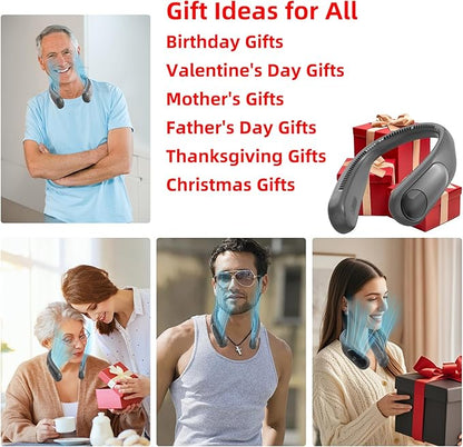 Portable Neck Fan,Personal Wearable Bladeless Fan,LED Display,4-Speeds,6000mAh USB Rechargeable,360° Strong Cooling Wind,Hands Free,Long Lasting,Birthday Gifts for Men Women Dad Mom (Dark grey)