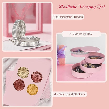 CONBOLA Jewelry Holder Organizer, Christmas Gifts Ideas for Women, Small Jewelry Storage Box Earring Holder, 5-Layer Rotating Jewelry Storage Tray with Lid for Bracelets Rings Bracelets