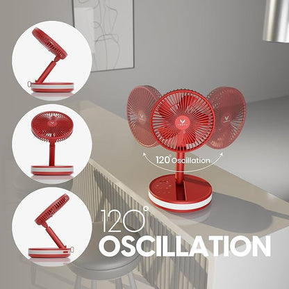 VENTY Portable Fan - Wireless Battery Operated Fan - 4 Speeds - LED Lighting - Carry Case & Remote Control - Cruise Travel - Outdoor Travel RV Power Bank With USB-C Port (Red with Case)
