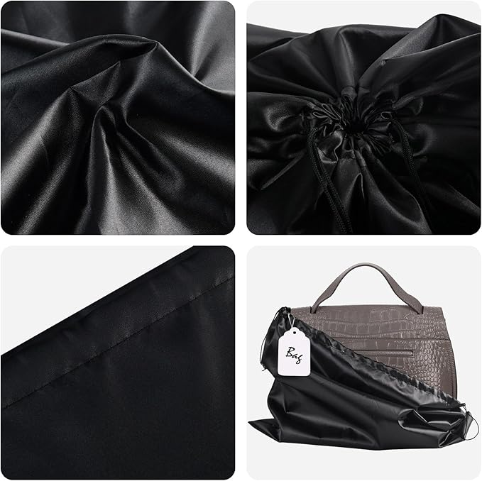 10 Pack Purse Dust Bags Large Silk Drawstring Dust Bag Cover for Handbag Shoe Storage(Black, L-23.6 × 19.6 in)