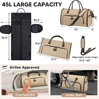 Garment Bag for Airplane Travel, Carry On Garment Duffle Bags for Women, 2 in 1 Travel Suit Bag with Shoes Compartment Carry on Bag Hanging Garment Bag Travel with Shoulder Strap,Black