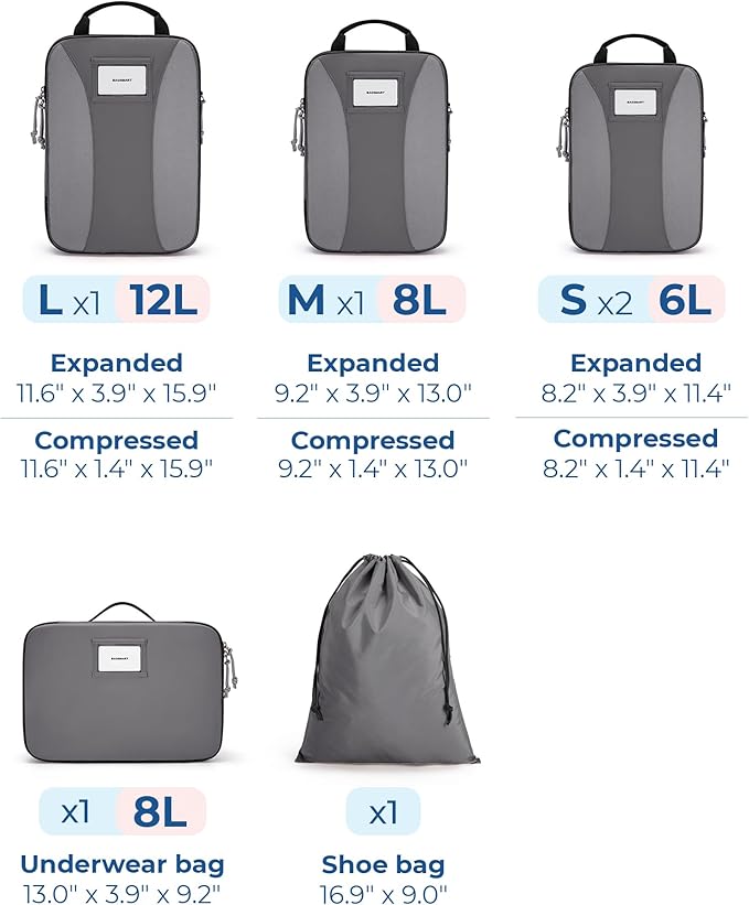 BAGSMART Compression Packing Cubes, 6 PCS Packing Cubes for Suitcases, Travel Bags Organizer for Luggage, Lightweight Packing Cube for Travel Essentials