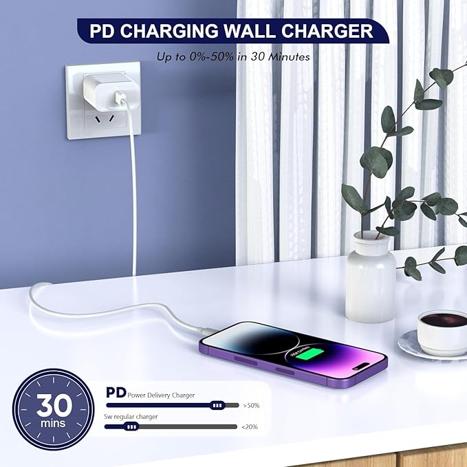 iPhone Charger Cord 6FT,3Pack【Apple MFi Certified】 USB C iPhone Fast Charger Phone Charging Travel Plug Charger Block Quick Apple Cord Lightning Cable for iPhone 14/13/12/11 Pro Max/XR/X/XS/SE2022