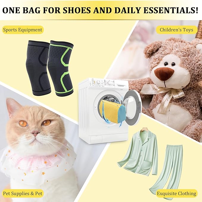 2 Pcs Shoe Washing Machine Bag Sneaker Laundry Bags For washers, Cleaned 360° Mesh Pouch Reusable & Durable Laundry Shoe Bag Side Zipper, Suitable for Washing Machine and Dryer (yellow)