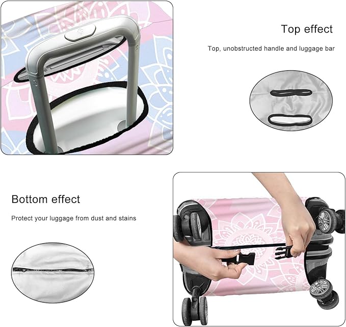 Pink Blue Mandala Luggage Cover Travel Essentials Suitcase Protector Washable Anti Scratch Protective Sleeve Baggage Wrap Fits 22-24 Inch Suitcase Covers Luggage Skins Travel Accessories