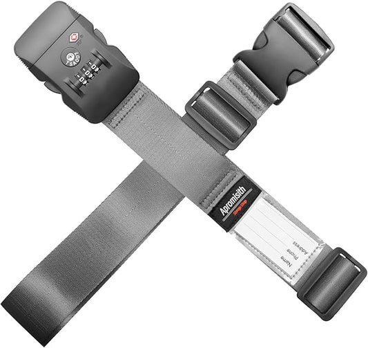 Cross Luggage Strap Belt for 20"-32" Suitcase with TSA Approved 3-Dial Combination Lock Wide Adjustable Packing Straps Travel Accessories, Grey
