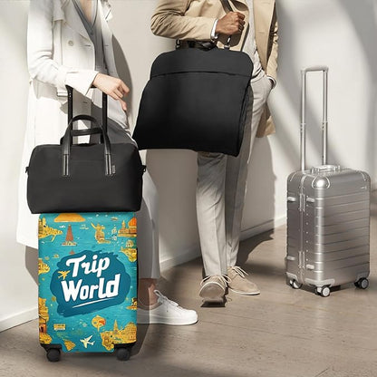 ANNA QUEEN Trip Word Travel Luggage Cover Suitcase Protector Suitcase Cover Anti-Scratch,Stretchable Fit for 18-32Inch Luggage,Travel Bag Cover Washable L(fits 26-28Inch suitcase)