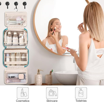 Hanke Hanging Travel Toiletry Bag for Women with Jewelry Organizer Compartment, Travel Essentials Toiletries and Makeup Bag, Water-Resistant & Stain-Resistant with Trolley Strap (Turquoise Green)