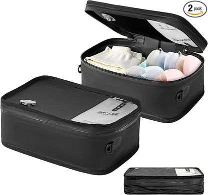 ONTYZZ Travel Vacuum Compression Bags 12 inch Space Saver Bags Vacuum Travel Case with IP67 Waterproof Zipper for Socks, Underwear, Two Bag Black