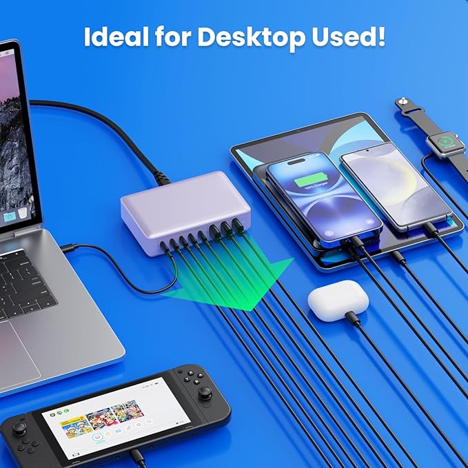 USB C Charger 300W USB C Charger Block 8-Ports GaN IV Fast Charging Station,PD 100W Laptop Charging Hub Wall Adapter Compatible with MacBook/Air,DELL,Steam Desk,iPhone 16/15/14,Galaxy S24 etc