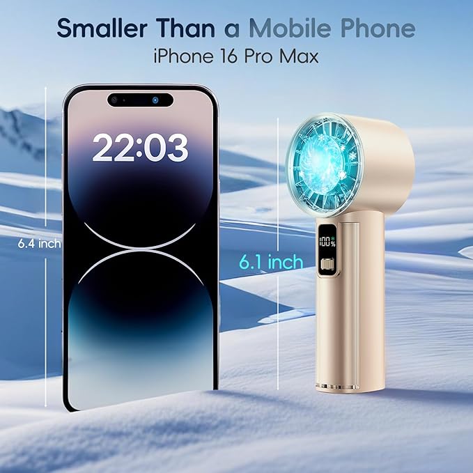 PANERGY High Speed Handheld Fan with Ice Cooler,1-100 Speed Adjustable Mini Turbo Fan, 4000mAh Battery Rechargeable & Digital Display,Gifts for Women Men Travel/Office/Beach/Camping(Beige)