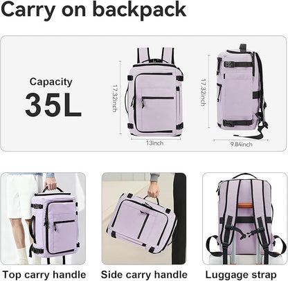 Carry On Travel Backpack Flight Approved Laptop Backpack Business Work Backpack for Women Men Large Capacity Casual Daypack with Wet/Dry Separation Pockets, Purple
