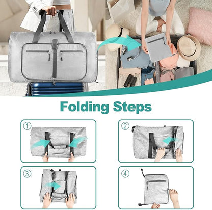 Dimayar Travel Duffle Bag for Men Women - Foldable Duffel Bag with Shoes Compartment - Overnight Bags Waterproof & Tear Resistant(40L,Space Gray)