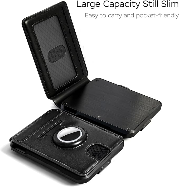 Mens Wallet with AirTag Holder, RFID Blocking Wallet for Men, [Brushed Aluminum] Slim Pop Up Card Holder, Front Pocket Bifold Wallet Including ID Window Money Clip, Holds 9-11 Cards, Gift for Men