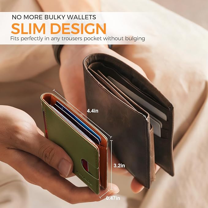 RUNBOX Money Clip Slim Wallets for Men RFID Blocking 11 Card Holder Minimalist Small Leather Bifold Men's Front Pocket Wallet Gift Box