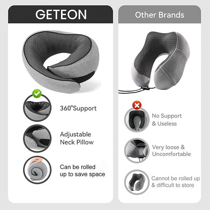 Travel Neck Pillows for Airplanes, 360° Head Support Sleep for Long Flight, Skin-Friendly & Breathable, Kit with 3D Contoured Eye Mask and Earplugs, 100% Pure Memory Foam Full Neck Surround Pillows