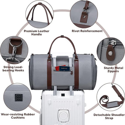 Carry On Garment Bags for Travel, Convertible Garment Duffle Bag for Men Women, 2 in 1 Suit Bag Travel Duffel Bag with Shoes Compartment & Detachable Shoulder Strap