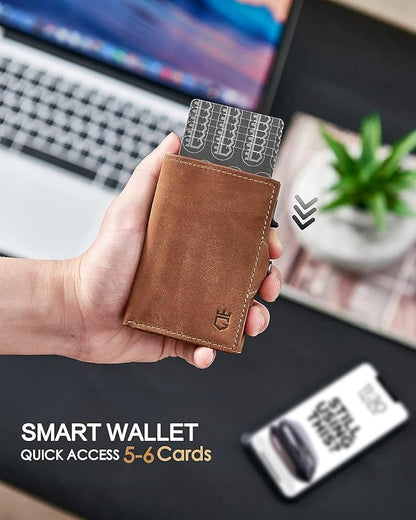 Men's Slim Wallet, Brown 3.0, 100% Full Grain Leather, RFID Protected, Airtag Wallet Holder, 3" L x 4" W x 0.8" H