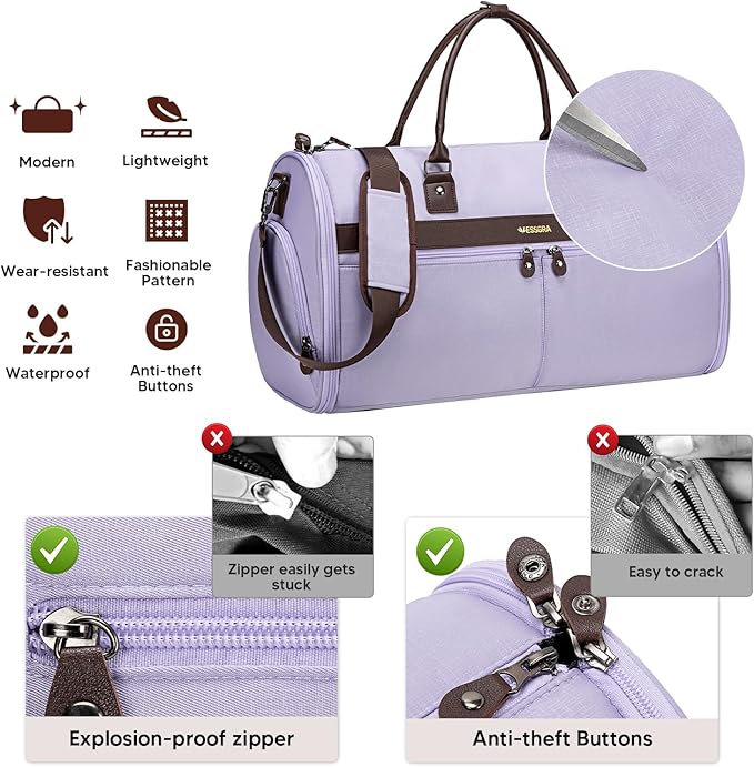 Carry On Garment Bags for Travel, Convertible Garment Duffle Bag for Men Women, 2 in 1 Suit Bag Travel Duffel Bag with Shoes Compartment & Detachable Shoulder Strap