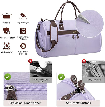 Carry On Garment Bags for Travel, Convertible Garment Duffle Bag for Men Women, 2 in 1 Suit Bag Travel Duffel Bag with Shoes Compartment & Detachable Shoulder Strap