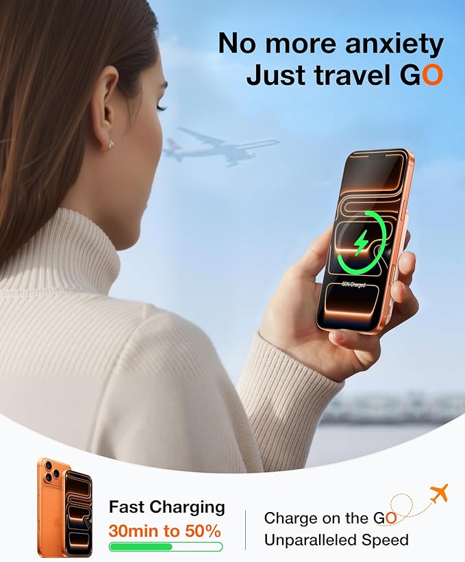 TORRAS EasyGo 10000mAh Magnetic Portable Charger Power Bank for iPhone, Fast Charging Travel Essential Wireless Battery Pack with Stand Compatible with Magsafe,17 Pro Max,Pro,16,15,14,13,12, Rose Gold