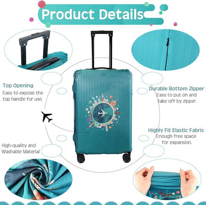 Sherr 3 Pieces Travel Luggage Cover Suitcase Protector Anti Scratch Suitcase Washable Baggage Covers(Travel Theme,S/Medium/L)