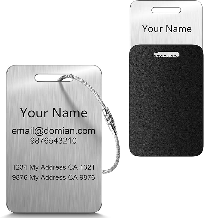 Stainless Steel Personalized Luggage Tags for Suitcases - Custom Name ID Travel Tags for Luggage, Backpacks and Bags - Metal Travel Essentials Accessories for Kids, Women and Men - Bulk Set (3 Pack)