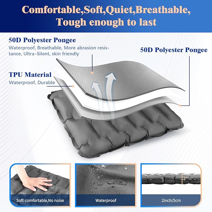 HiiPeak Inflatable Stadium Seat Cushion, Compact Hand Press Stadium Seats Pad Bleacher Seat Chair Cushion Pad for Airplane Travel Camping Backpacking Sports Events (Gray)