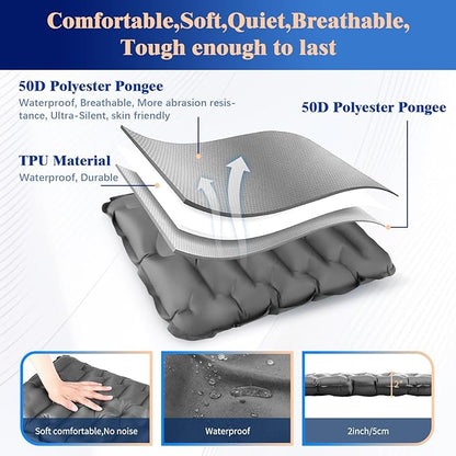 HiiPeak Inflatable Stadium Seat Cushion, Compact Hand Press Stadium Seats Pad Bleacher Seat Chair Cushion Pad for Airplane Travel Camping Backpacking Sports Events (Gray)