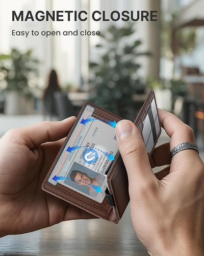 typecase Leather Wallet for Men Card Holder: Premium Genuine Leather, RFID Blocking, Slim, Minimalist, Front Pocket - 15 Cards Capacity | ID Window | Money Clip (Brown)