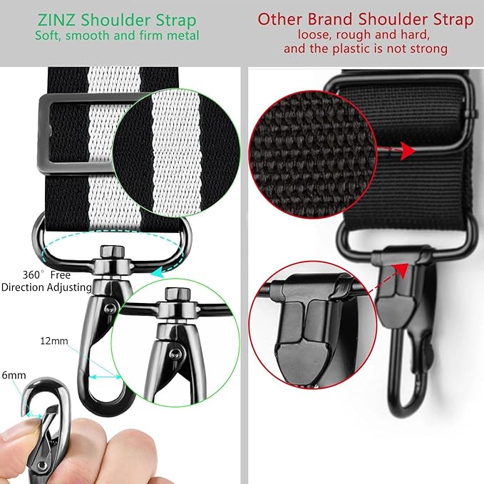 ZINZ Shoulder Strap Universal Bag Strap - 78" Ultra-Thick Padded with Dual Balanced Adjustable Buckles for Briefcase, Travel, Sports, Laptop, Crossbody Bag，Stripes-BkWBk