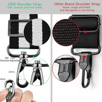ZINZ Shoulder Strap Universal Bag Strap - 78" Ultra-Thick Padded with Dual Balanced Adjustable Buckles for Briefcase, Travel, Sports, Laptop, Crossbody Bag，Stripes-BkWBk