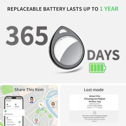 Air Tracker Tags 3 Pack Deep Black, 5.3 Bluetooth Tracker Work with Apple Find My (iOS Only), 100dB Sound, Smart Tag with Keychain/Lanyard, Item Finder for Luggage/Key/Suitcase, Replaceable Battery