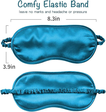Breathable Silk Sleep Mask Blindfold, Elastic Blackout Eye Cover Headband for Sleeping Nap Travel Time, Peacock Blue, 1 Pack